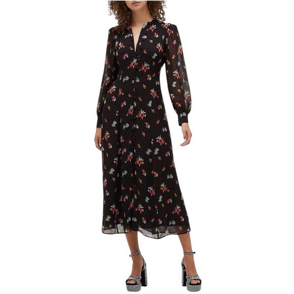 Hill House Dresses & Skirts - Hill House Cindra Midi Dress Black Ikat Floral Long Sleeve Excellent Size XS